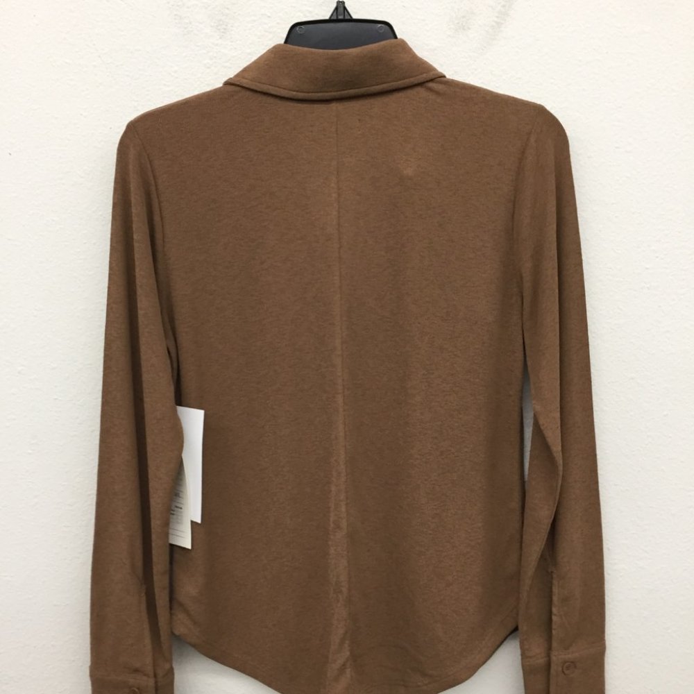 Brown Ribbed Long Sleeve Collared Button Down - image 2